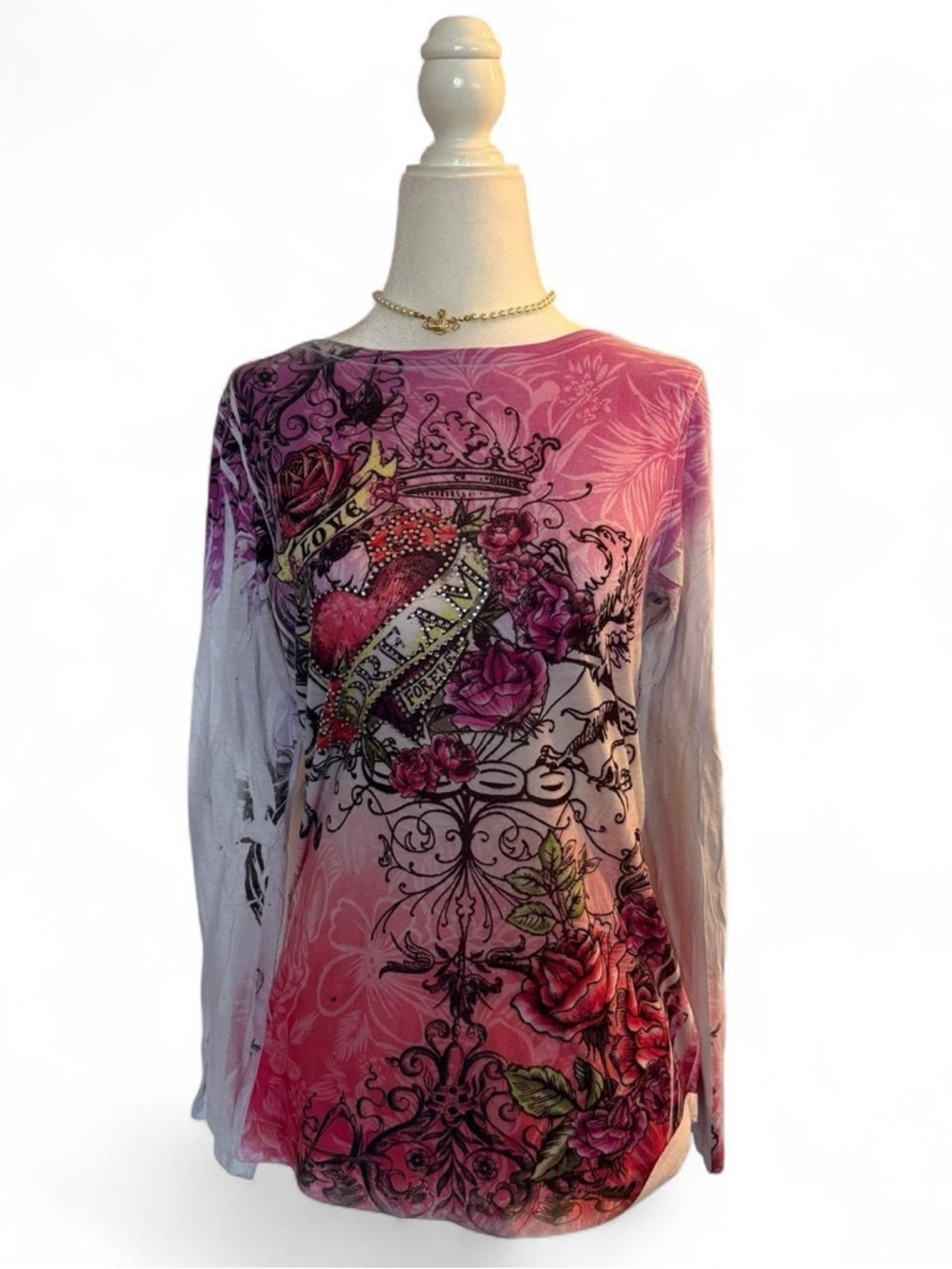 Women’s Pink Floral Graphic Long Sleeve Top